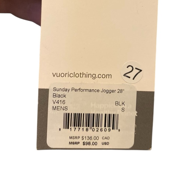 NWT Vuori men’s Sunday performance joggers BLACK Size S - Picture 3 of 3